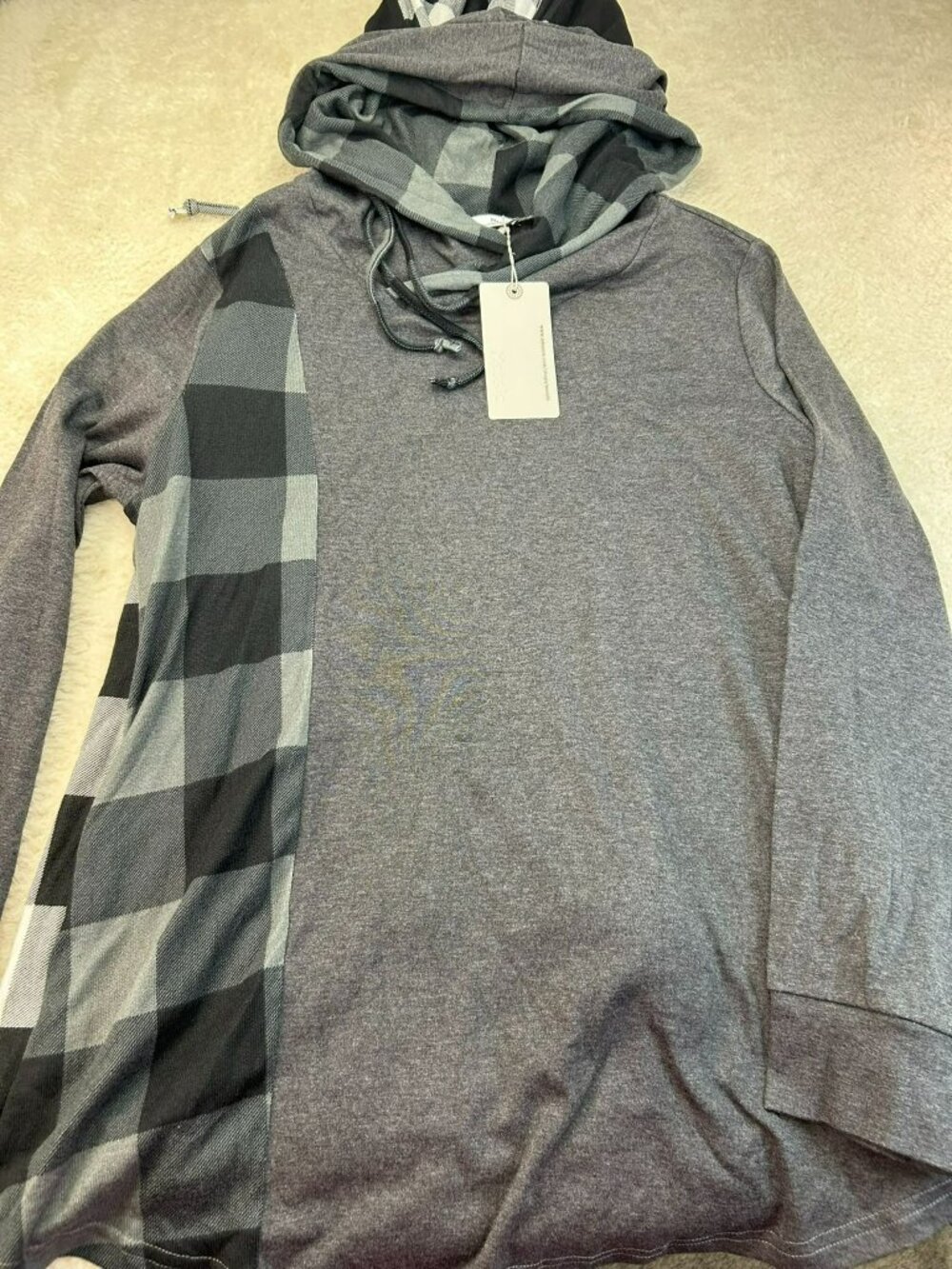 Messic Women Hooded Tunic Tops Plaid Black & Gray Long Sleeve XXL Lot of 2 - Picture 4 of 6